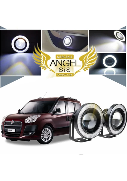 Fiat Doblo D3 Uyumlu, Universal Mercekli LED Angel Sis Farı, 76MM Beyaz Renk