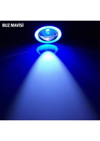 Fiat Fiorino Uyumlu, Universal Mercekli LED Angel Sis Farı, 76MM Buz Mavi Renk indirimleri