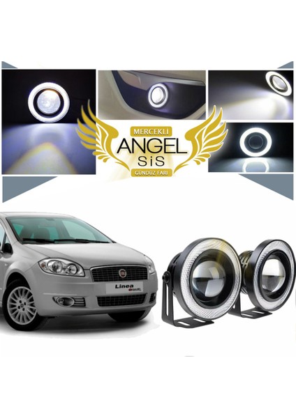 Fiat Linea Uyumlu, Universal Mercekli LED Angel Sis Farı, 76MM Beyaz Renk