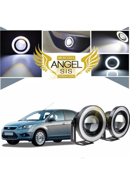 Ford Focus 2,5 Uyumlu, Universal Mercekli LED Angel Sis Farı, 76MM Beyaz Renk