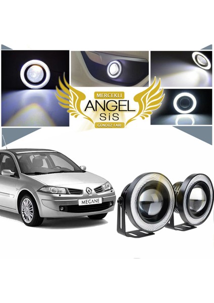 Renault Megane 2 Uyumlu, Universal Mercekli LED Angel Sis Farı, 76MM Beyaz Renk