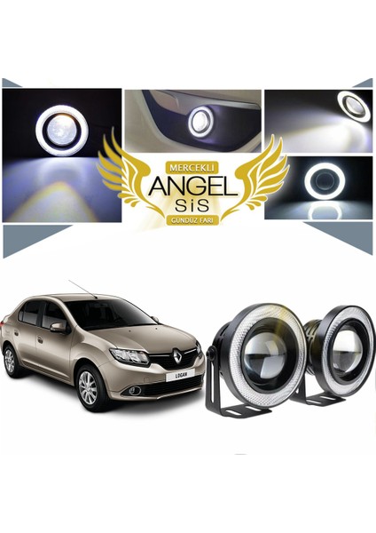 Dacia Logan Uyumlu, Universal Mercekli LED Angel Sis Farı, 76MM Beyaz Renk