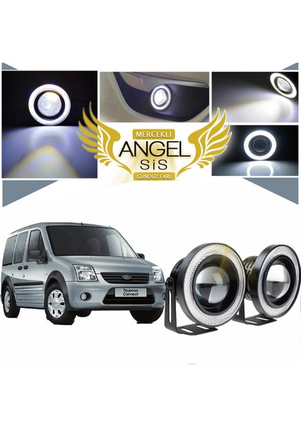 Ford Transit Connect Uyumlu, Universal Mercekli LED Angel Sis Farı, 76MM Beyaz Renk