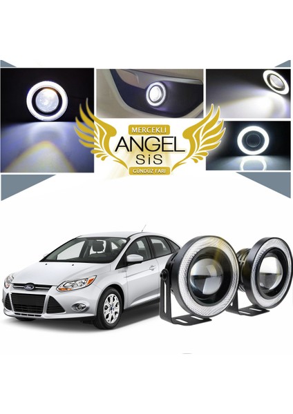 Ford Focus 3 Uyumlu, Universal Mercekli LED Angel Sis Farı, 76MM Beyaz Renk