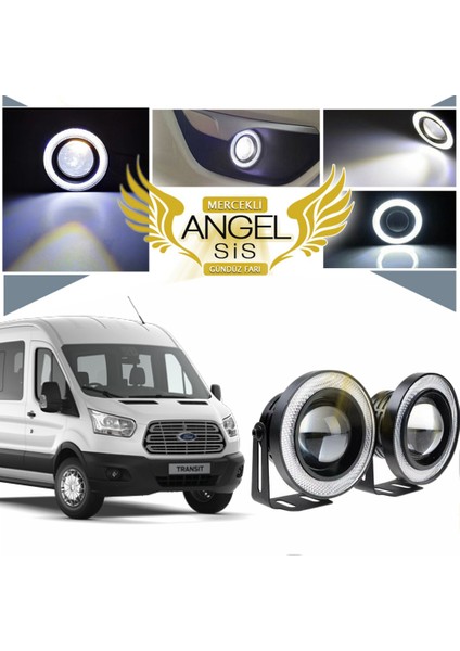 Ford Transit Tüm Modeller Uyumlu, Universal Mercekli LED Angel Sis Farı, 76MM Beyaz Renk