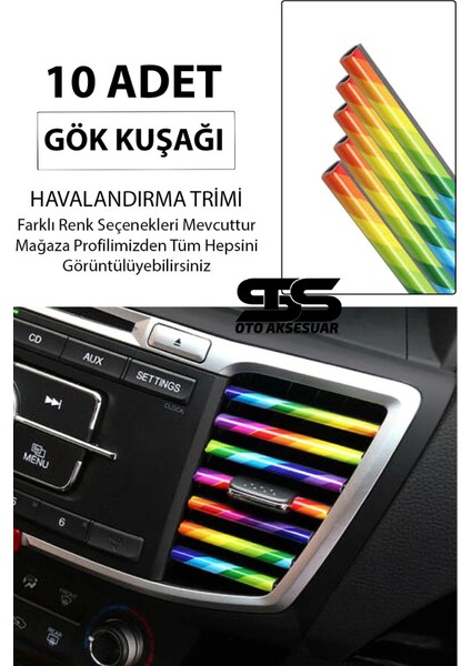Fruens Araç Içi Klima Havalandırma Izgarası Gökkuşağı Trim Seti Film Şerit Havalandırma Izgarası Gökkuşağı Trim Şerit