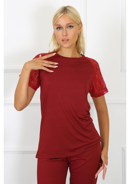 Moda Çizgi Kadın Kolu Dantelli Penye Pijama Takım 4152 fiyatları