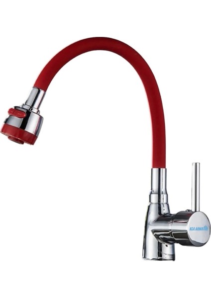 Kca Kırmızı Oynar 2 Fonksiyonlu Borulu Mutfak Eviye Bataryası Musluğu