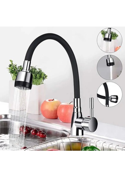 Kca Siyah Oynar Borulu 2 Fonksiyonlu Mutfak Eviye Bataryası Musluğu Çeşmesi
