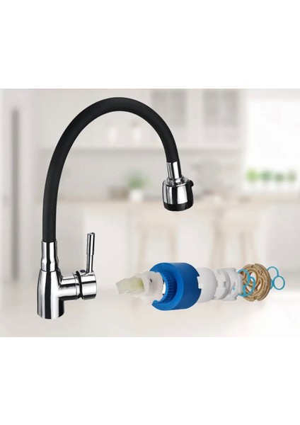 Kca Siyah Oynar Borulu 2 Fonksiyonlu Mutfak Eviye Bataryası Musluğu Çeşmesi fırsatları