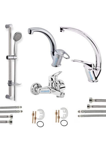 Kca Sürgülü Duş - Banyo - Lavabo - Mutfak Bataryası Çeşmesi Musluğu 4'lü Set