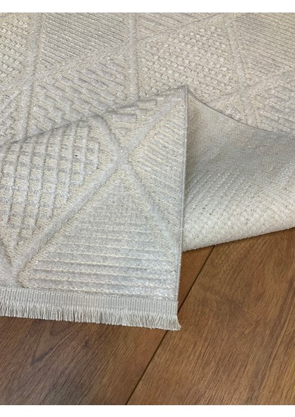 Şönil Pamuk Dokuma Tüylü Kabartmalı Zincir Modern Salon Koridor Mutfak Yolluk Halı Kilim Krem fırsatları