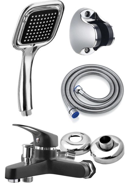 Kca Siyah Banyo Bataryası Duş Başlığı Hortumu ve Mafsalı Set