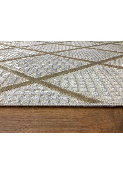 Şönil Pamuk Dokuma Tüylü Kabartmalı Zincir Modern Salon Koridor Mutfak Yolluk Halı Kilim Bej fırsatları