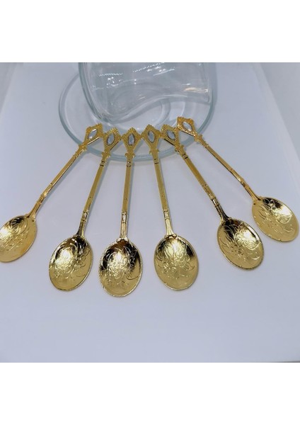 Osmanlı Motifli Retro Dizayn Gold Çay Kaşığı 6'lı