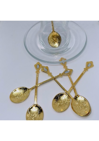 Osmanlı Motifli Retro Dizayn Gold Çay Kaşığı 6'lı