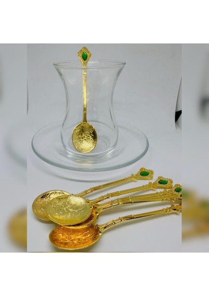 Osmanlı Motifli Retro Dizayn Gold Çay Kaşığı 6'lı Yeşiltaş