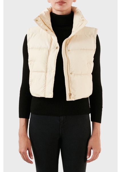 Regular Fit Dik Yaka Şişme Crop Yelek Bayan Yelek 101734 A11P C16