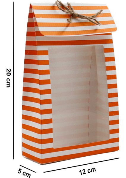 Çizgili Özel Tasarım 12 x 20 x 5 cm Asetatlı Çanta Model Kutu, Hediye Kutusu 1 Adet