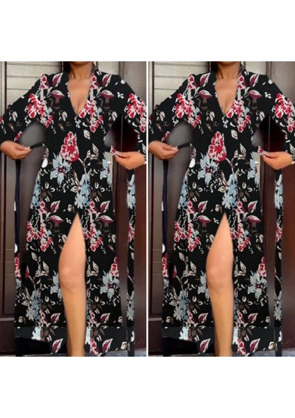 Kadın Uzun Kollu Kruvaze Yaka Yandan Bağlamalı Krep Tam Boy Elbise fırsatları