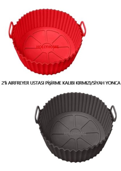 Holly Home 2 Parça Pratik Silikon Airfryer Pişirme Kağıdı Siyah/kırmızı Yonca Fırın Mikrodalga Kalıbı Hh