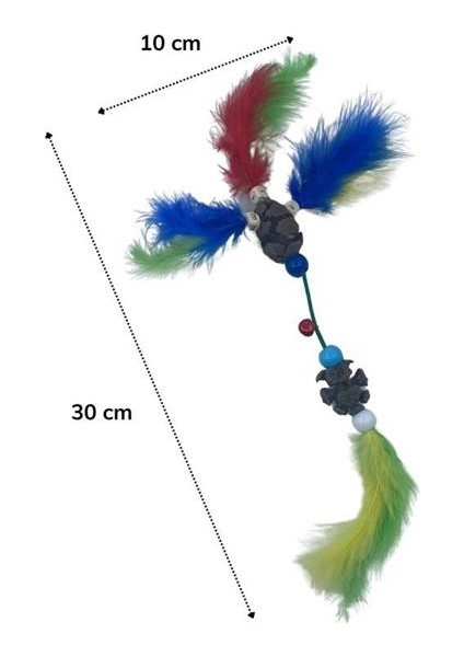 Petinka® Tüylü Tahta Boncuklu Zilli Kedi Oyuncağı Çok Renkli Kedi Oyuncak