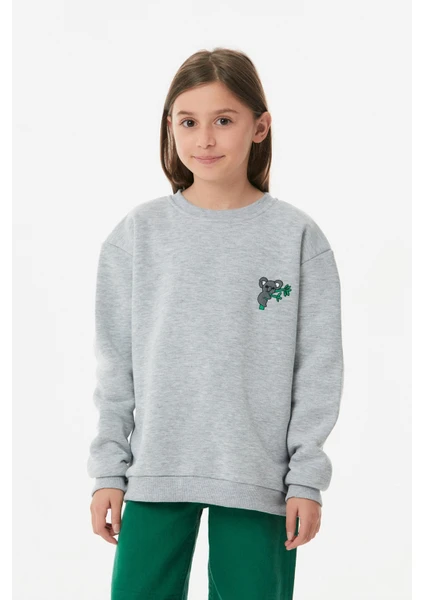 Koala Nakışlı Bisiklet Yaka Unisex Çocuk Sweatshirt