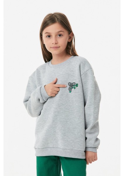 Koala Nakışlı Bisiklet Yaka Unisex Çocuk Sweatshirt