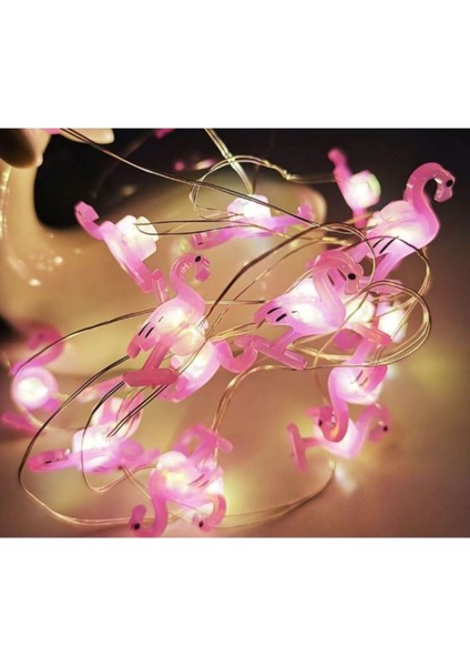 20LI Flamingo LED Işık Zinciri Pilli 3 mt Bakır Kablo Flamingo Dolama Lamba