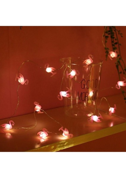 20LI Flamingo LED Işık Zinciri Pilli 3 mt Bakır Kablo Flamingo Dolama Lamba