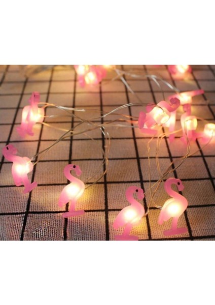 20LI Flamingo LED Işık Zinciri Pilli 3 mt Bakır Kablo Flamingo Dolama Lamba