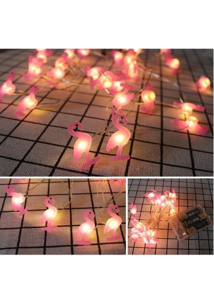20LI Flamingo LED Işık Zinciri Pilli 3 mt Bakır Kablo Flamingo Dolama Lamba