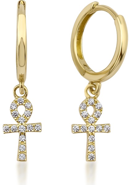 Kairos Jewelry 14 Ayar Altın Eternal Ankh Hoop Küpe KRS-K68-14GEZ