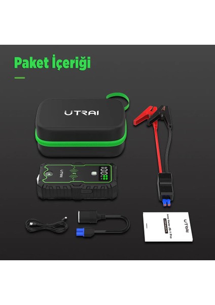 UTRAI JS-1 Pro 16000mAh 2500A Jump Starter Taşınabilir Akü Takviye Cihazı ( Kablosuz Şarj + Pusula + Çanta + Led lamba + Powerbank )