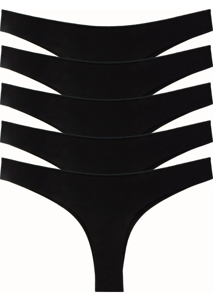 Kadın Külot Brazillian Tanga Lazer Kesim Esnek Iz Yapmayan 5 Li Paket Siyah