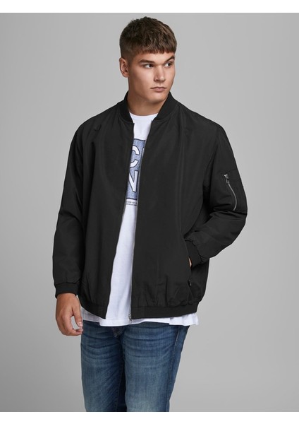 Jack & Jones Büyük Beden Siyah Erkek Bomber Ceket 12173990