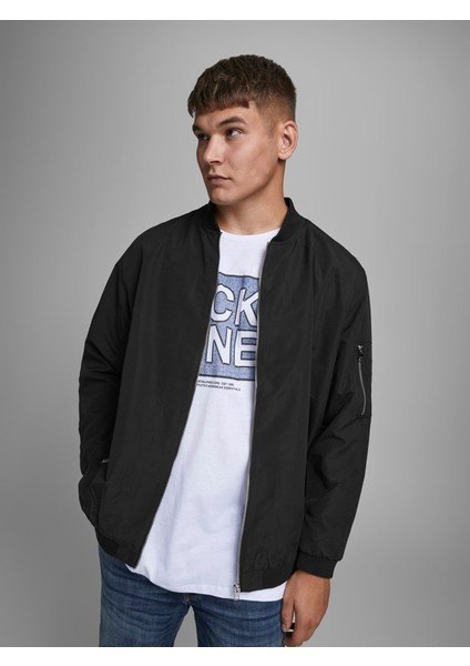 Jack & Jones Büyük Beden Siyah Erkek Bomber Ceket 12173990