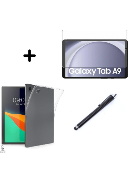 Samsung Galaxy Tab A9 SM-X110 Uyumlu Şeffaf Silikon Tablet Kılıfı Ekran Koruyucu ve Kalem Seti