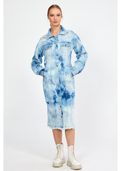 Özel Koleksiyon Düğmeli Denim Gömlek Elbise (3025)