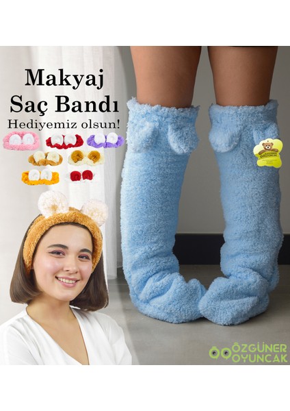 Kulaklı Peluş Çorab Welsoft Diz Üstü Oda Çorabı Kışlık Uyku Çorabı Ayak Isıtıcı Uzun Çorap