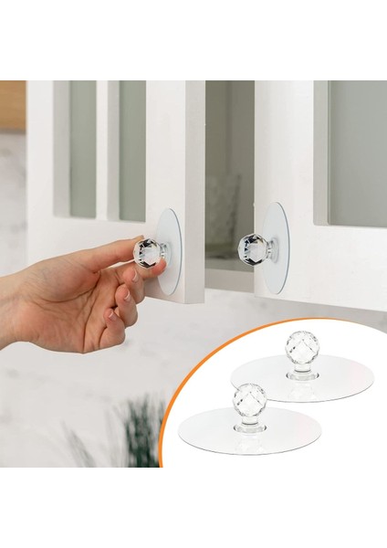 2'li Dekoratif Kristal Yapışkanlı Kulp Askısı Dolap-Çekmece-Pencere - Klozet Kapağı Kulpu