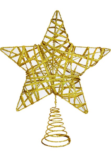 Yılbaşı Çam Ağacı Yepeliği Yıldızı Simli Yaylı Metal Gold 27 cm