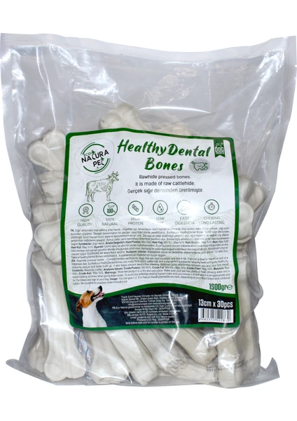 Natura Pet Eco Natura Pet Healty Dental Bones Beyaz Pres Kemik 13 cm 30'lu  1500 gr