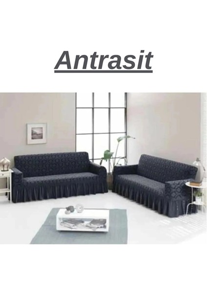 Jakarlı 3+3 Koltuk Takımı Örtüsü. Lastikli, Esnek, Yıkanabilir Koltuk, Kanepe, Çekyat Kılıfı. MEOI292.