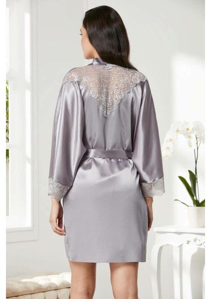 Saten Dantelli Gecelik Sabahlık Takım 4280 Royal