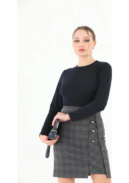 x Modapo Kadın Düğme Detaylı Etek Kısmı Ekoseli Mini Ofis Elbise ETS6690 modelleri