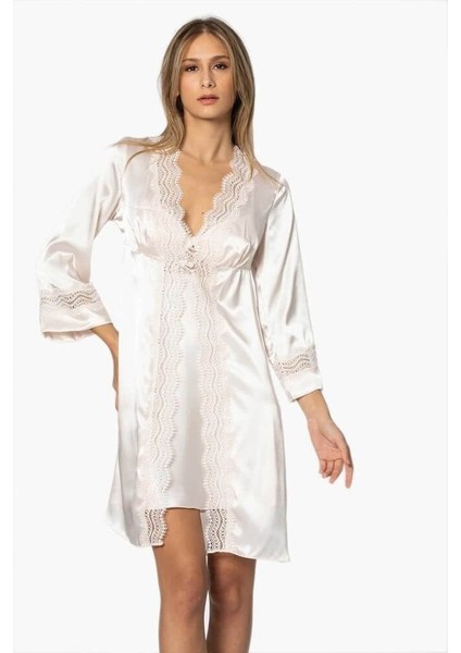 6'lı Saten Gecelik Sabahlık Çeyiz Seti 6010 Ekru fırsatları