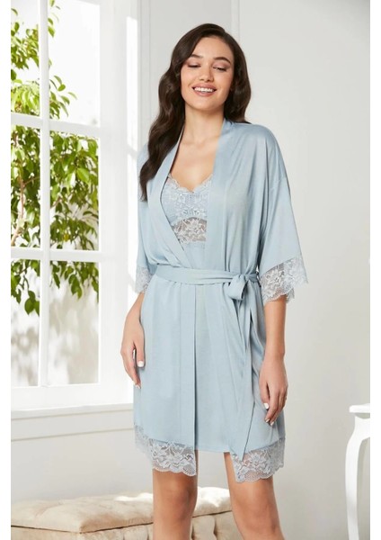 Penye Dantelli Gecelik Sabahlık Takım 4020 Mist fiyatları