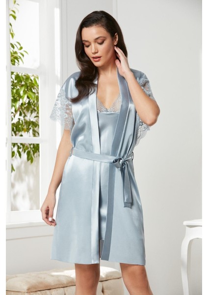 Saten Dantelli Gecelik Sabahlık Takım 4438 modelleri