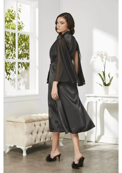 Saten Dantelli Gecelik ve Sabahlık Takımı 4375 Siyah indirimleri